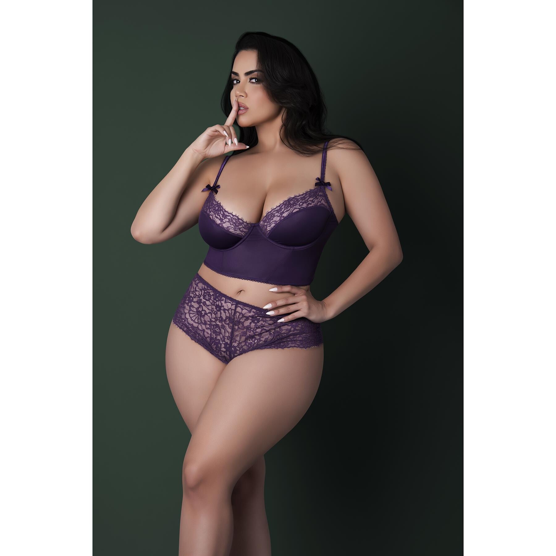 Leather & Lace Balconette Bustier & Cheeky Short queen front