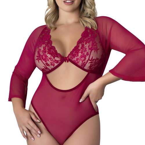 Black Cherry  3/4 Sleeve Playsuit queen front cropped