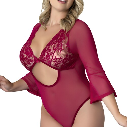 Black Cherry  3/4 Sleeve Playsuit queen front cropped