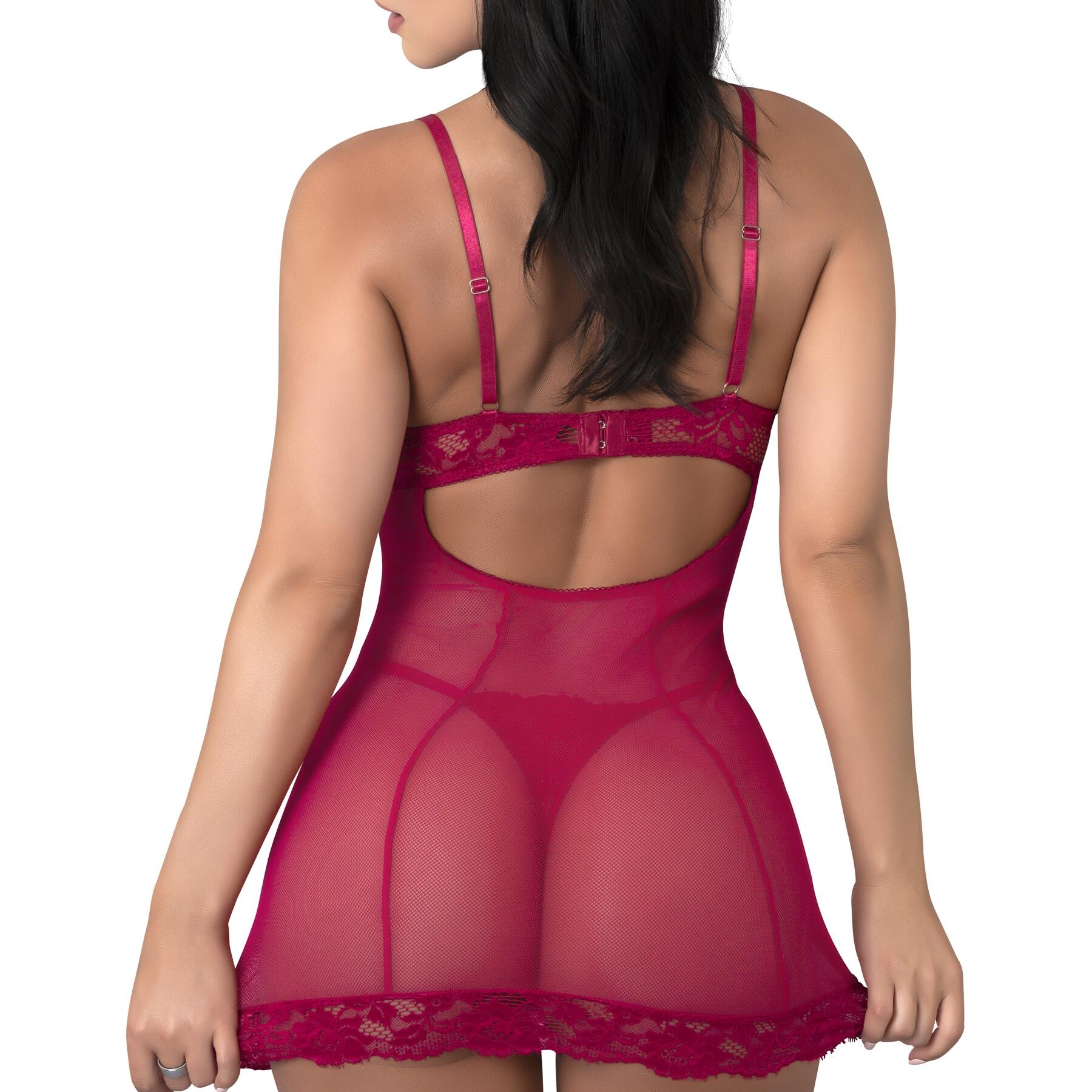 Black Cherrry Demi Cup Chemise & Thong Set