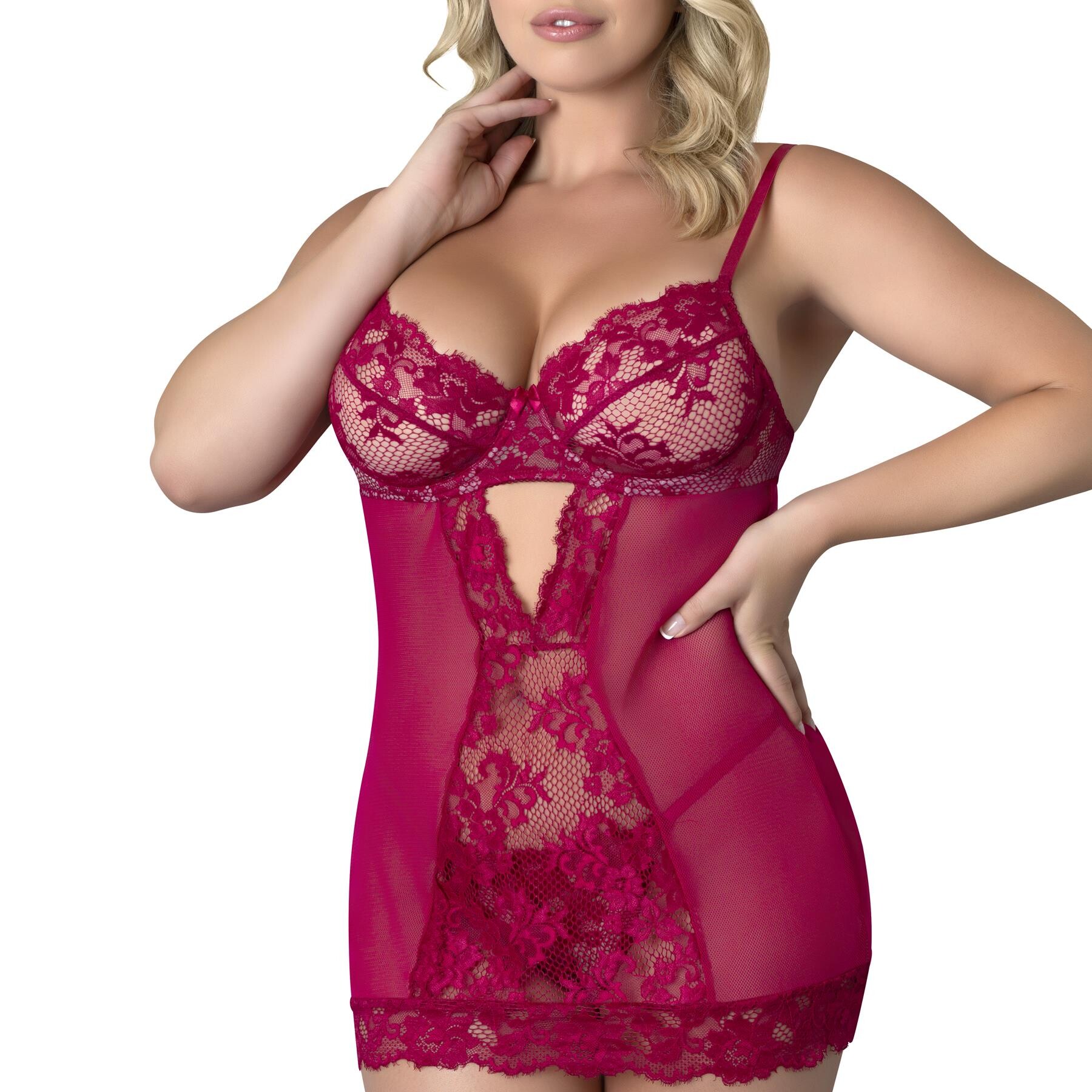 Black Cherrry Demi Cup Chemise & Thong Set queen front cropped