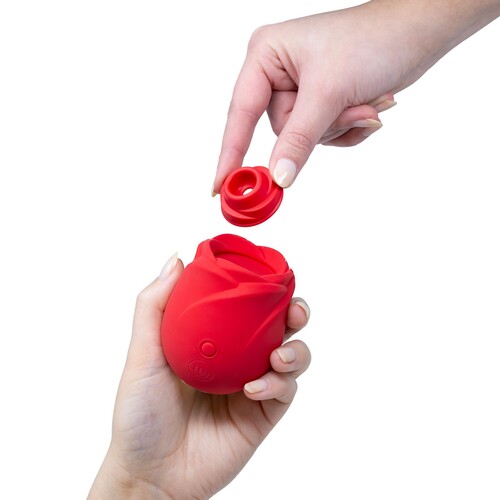 Womanizer Pleasure Air Rose - Hand Shot #2 - Showing How to Take Tip Off