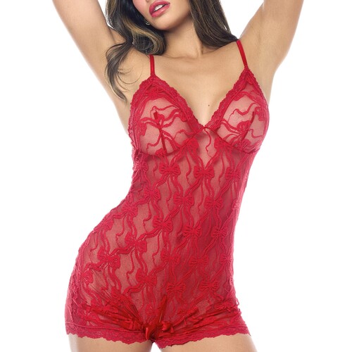 Tied with Desire :Romper with Peek-A-Boo Crotch red front cropped