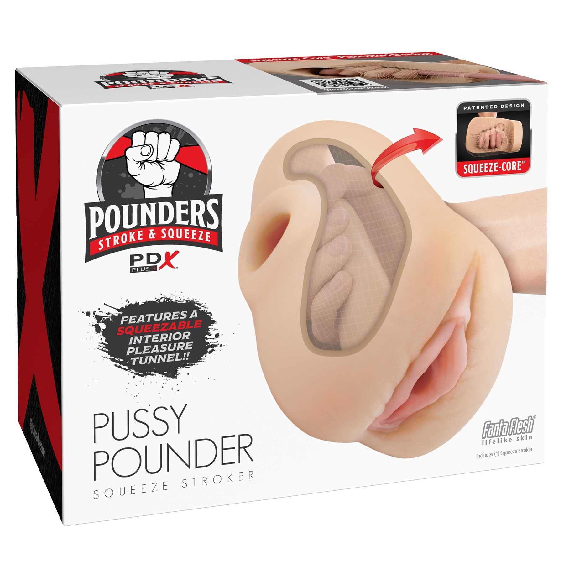 PDX Plus Pussy Pounder Squeeze Stroker white packaging