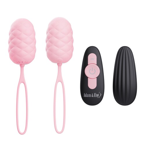 Adam & Eve PillowTalk Remote Control Egg - Product at Different Angles and Remote Front and Back