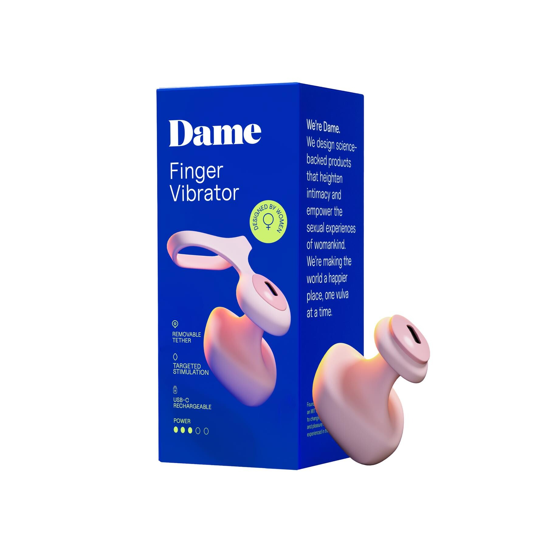 Dame Fin Finger Vibrator and package