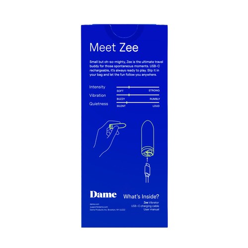 Dame Zee Bullet Vibrator back of package