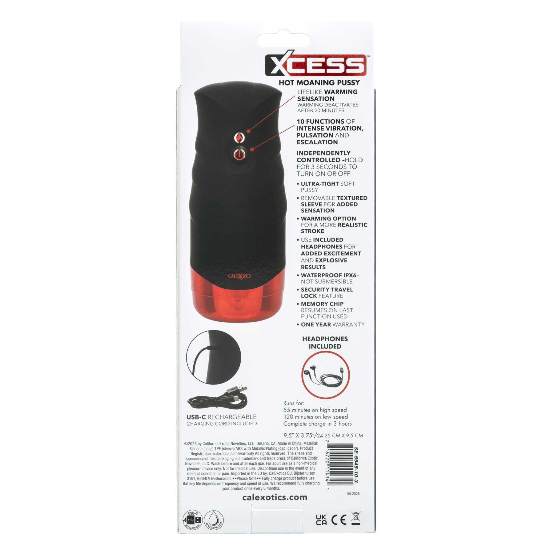 Xcess Hot Moaning Pussy Stroker w/Headphones back of package
