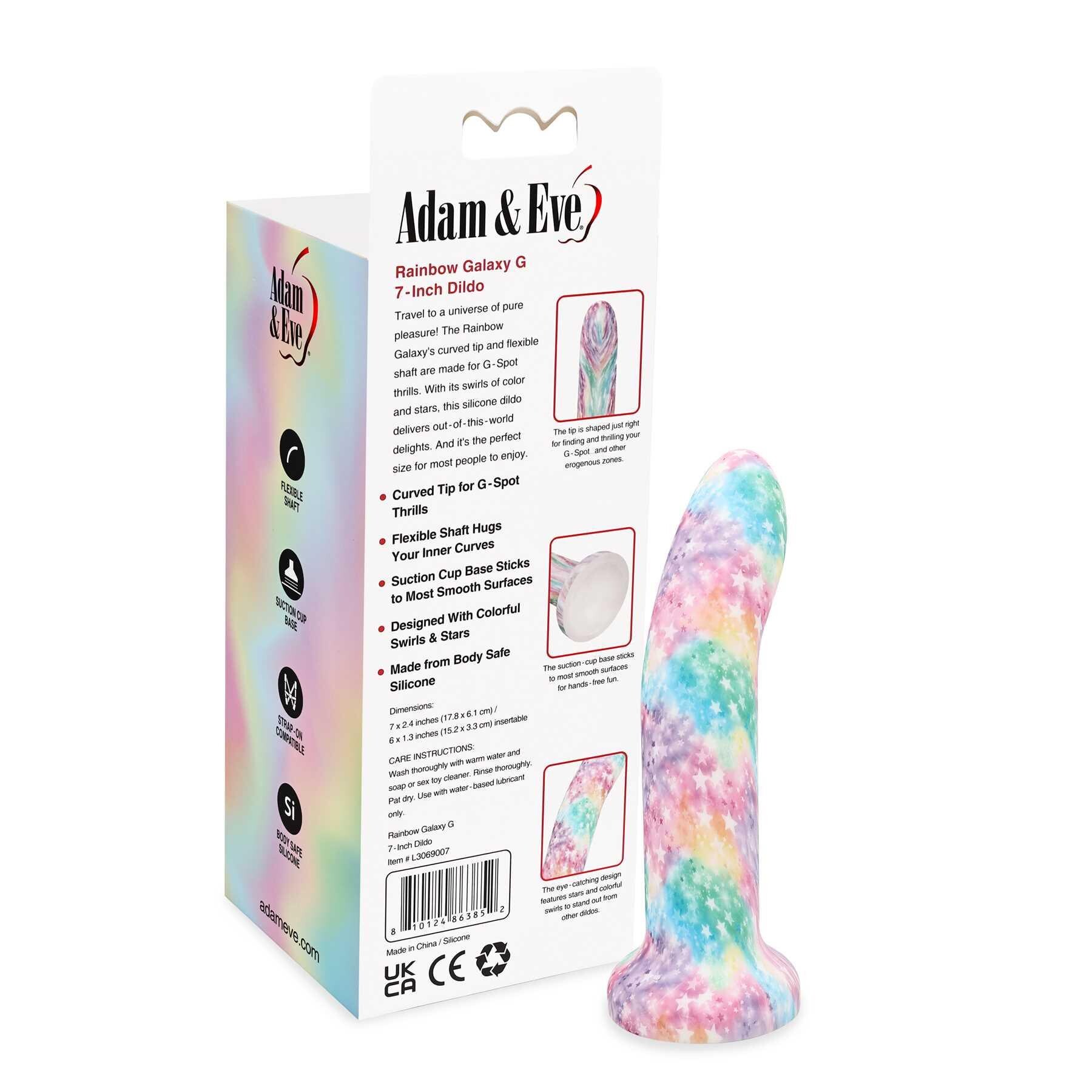 RAINBOW GALAXY DILDO 8 inch with back of package