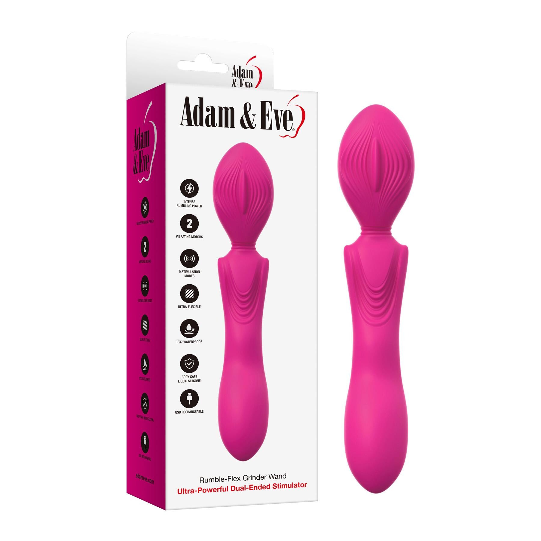 Adam & Eve Rumble Flex Grinder Wand Massager - Product and Packaging