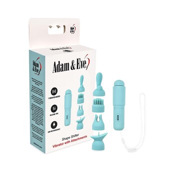 ADAM & EVE SHAPE SHIFTER VIBE WITH ATTACHMENTS AND FRONT OF PACKAGE