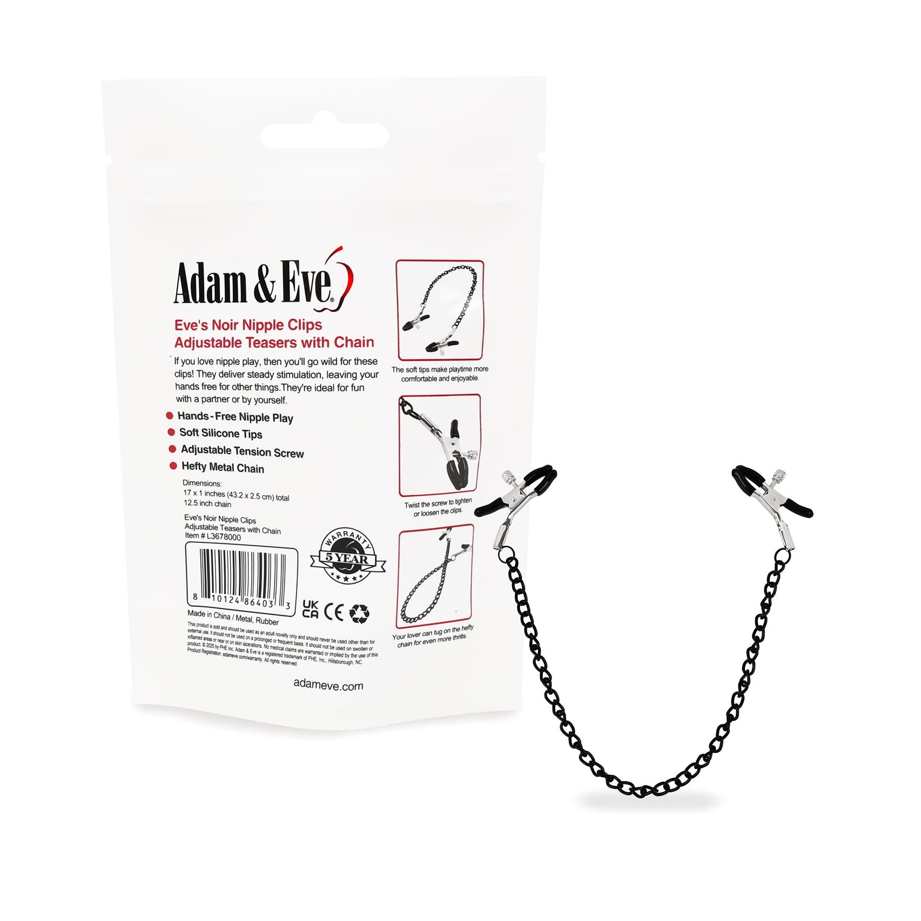 Eve's Noir Sensual Nipple Clips AND BACK OF PACKAGE