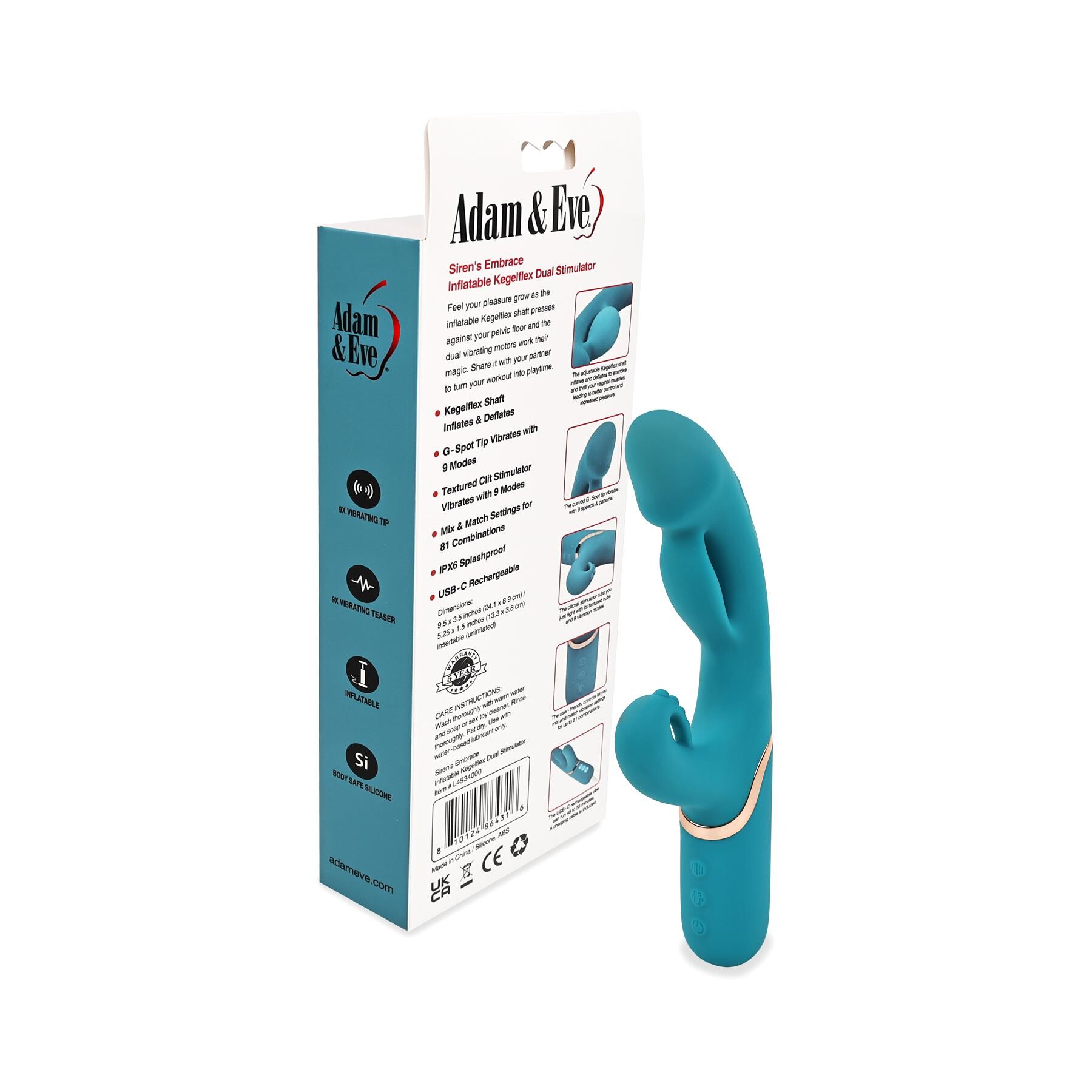 ADAM & EVE SIREN'S EMBRACE KEGELFLEX DUAL VIBE WITH BACK OF PACKAGE