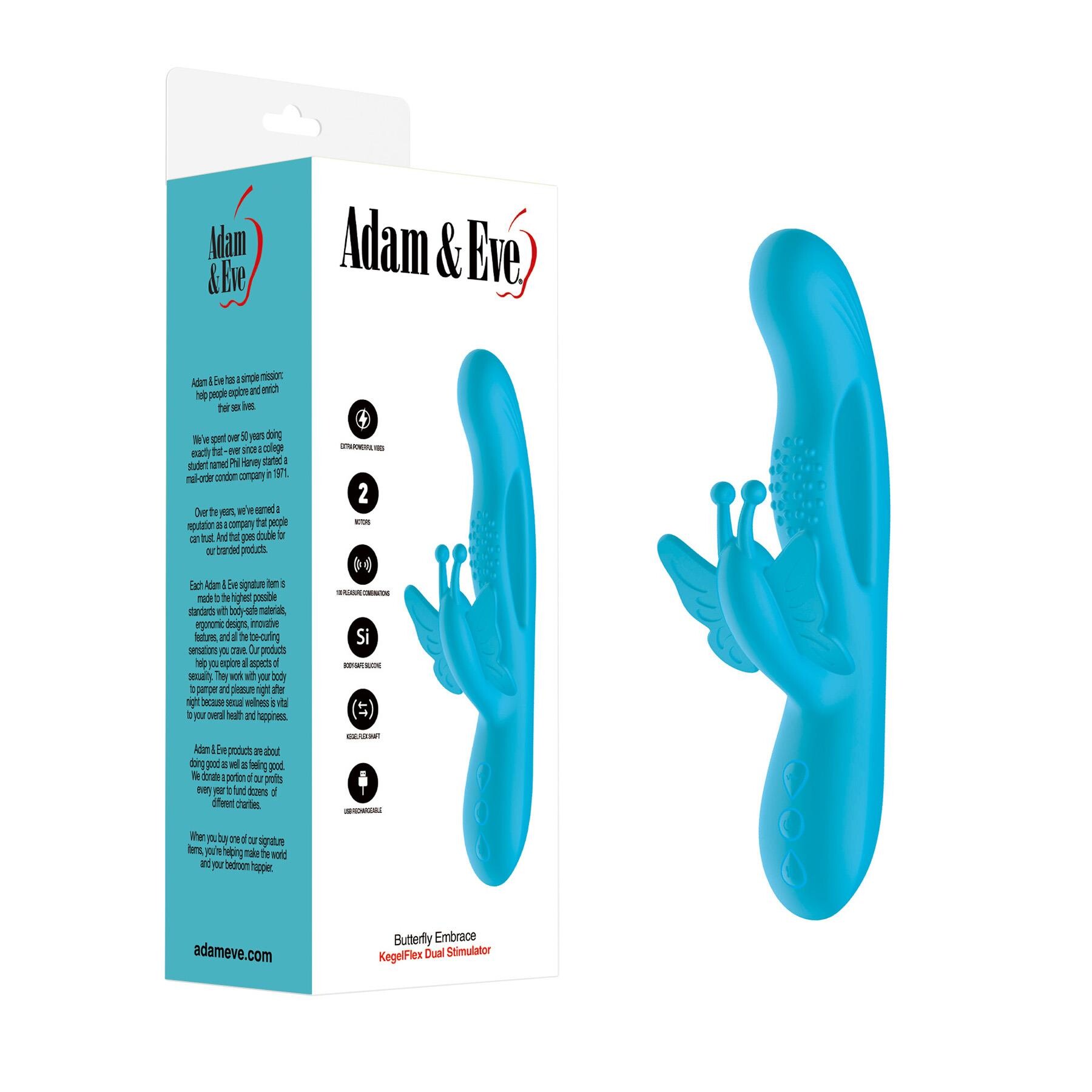 Adam & Eve Butterfly Embrace Kegelflex Dual Stimulator - Product and Packaging