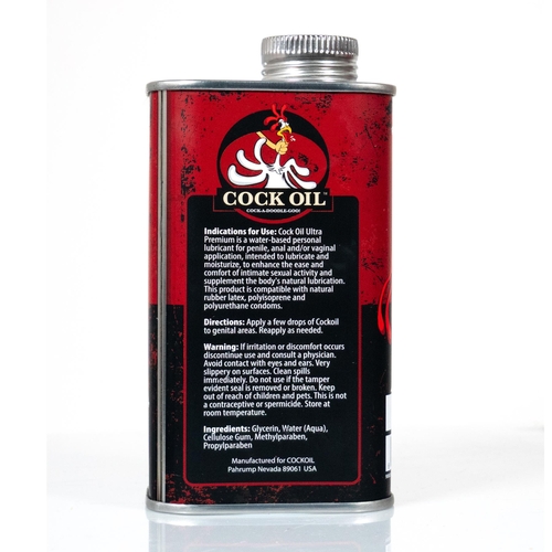 Cock Oil Water-Based Lubricant – Metal Can with Inner Plastic Liner back