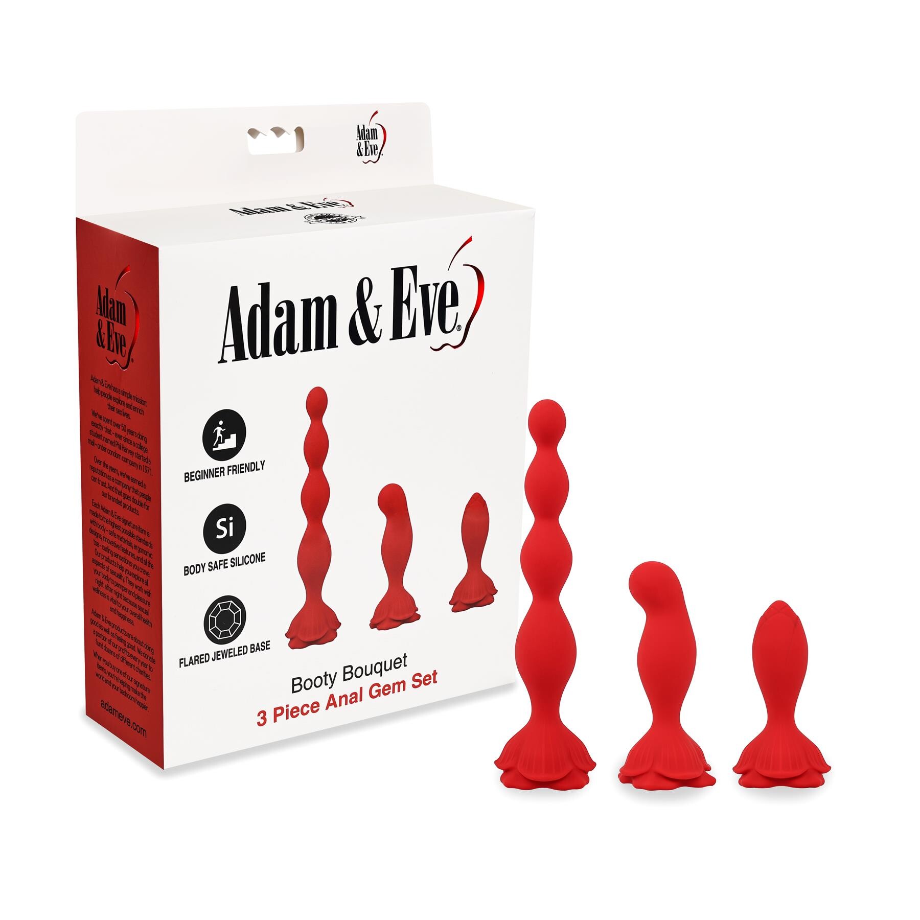 Adam & Eve Booty Bouquet 3 Piece Anal Gem Set - Product and Packaging