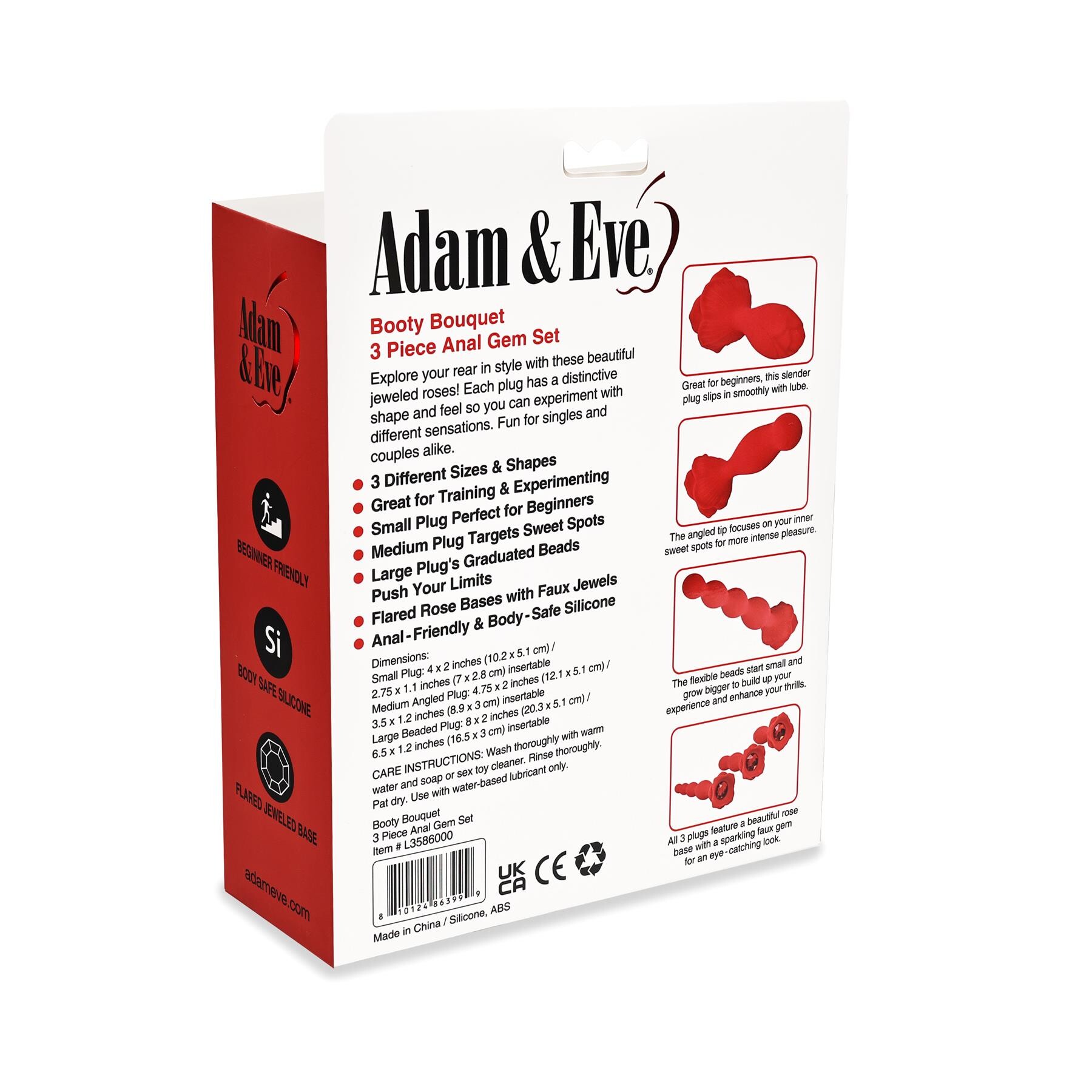 Adam & Eve Booty Bouquet 3 Piece Anal Gem Set - Packaging Shot - Back of Box