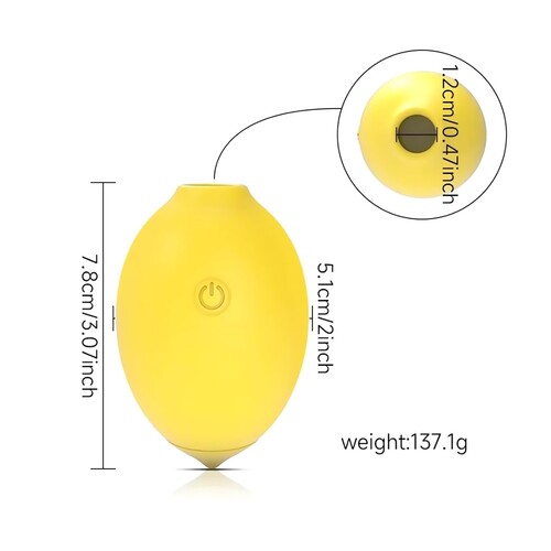 Bella Squeeze Lemon Vibrator showing dimensions