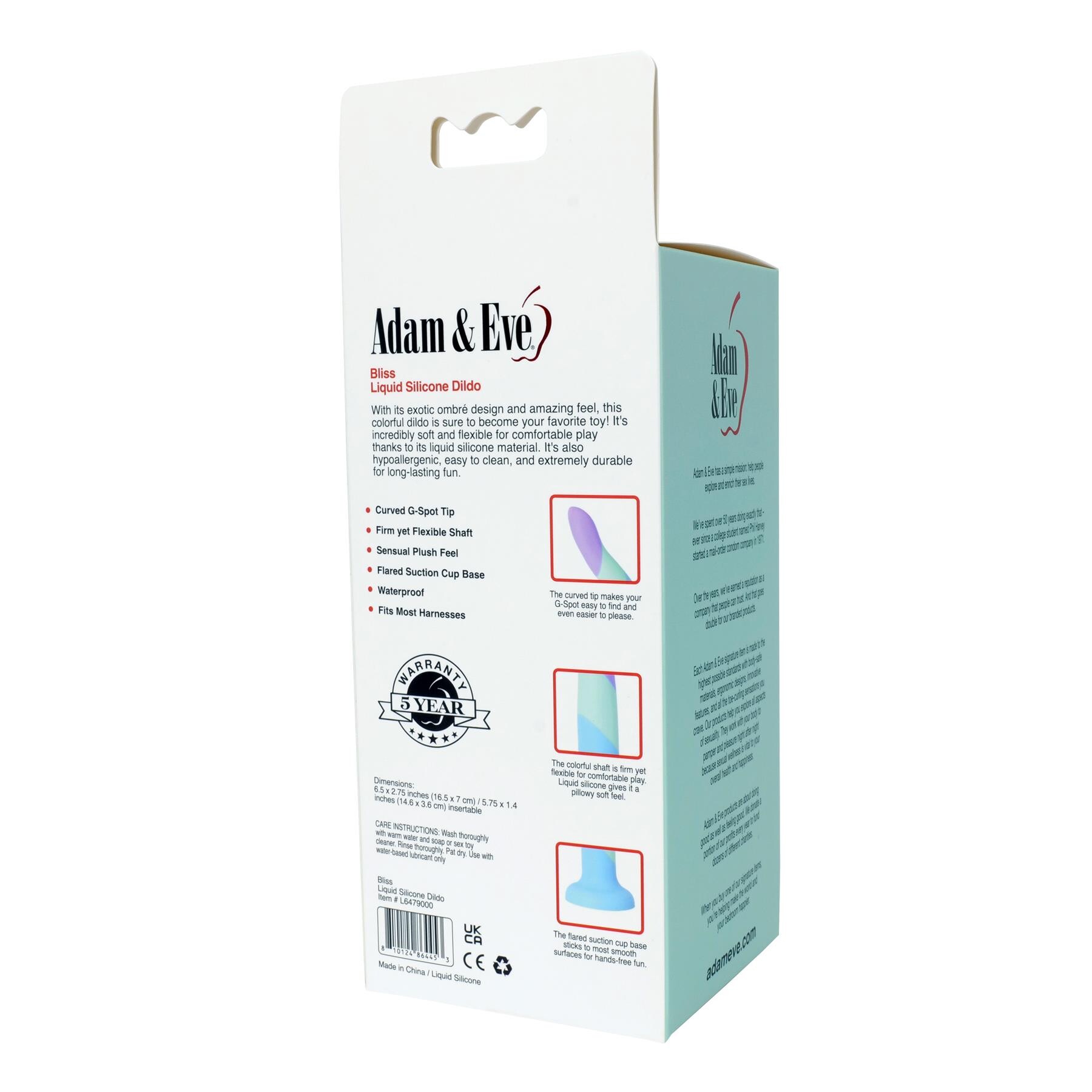 Adam & Eve Bliss Liquid Silicone Dildo - Packaging - Back