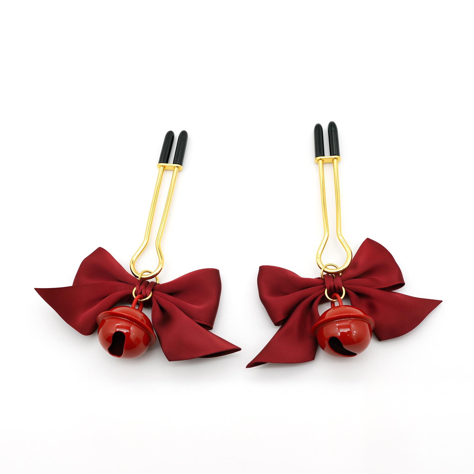 Bells and Bows Nipple Clamps - Product Shot - Red