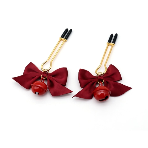 Bells and Bows Nipple Clamps - Product Shot - Red