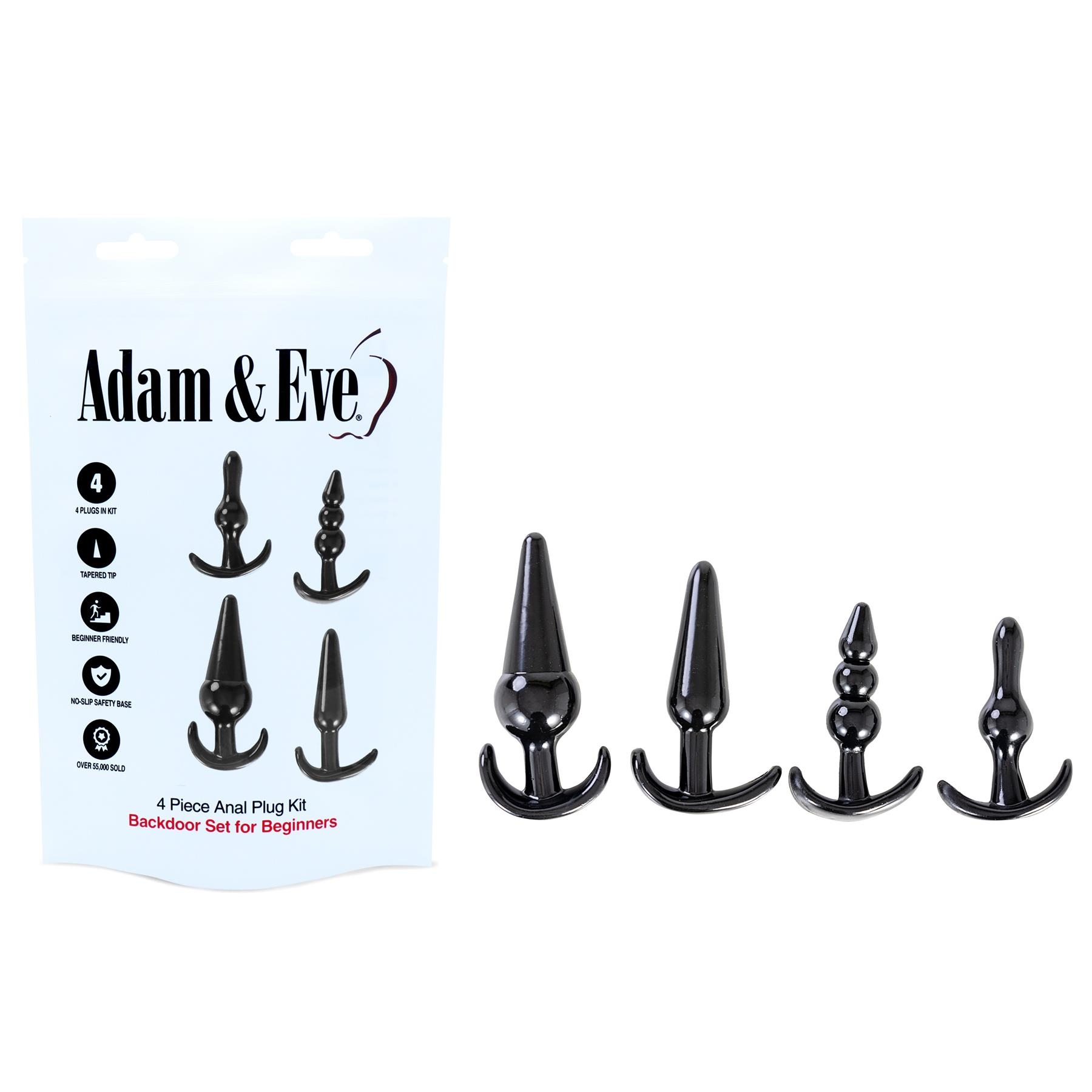 Adam & Eve 4 Piece Anal Plug Kit front of package and items shot