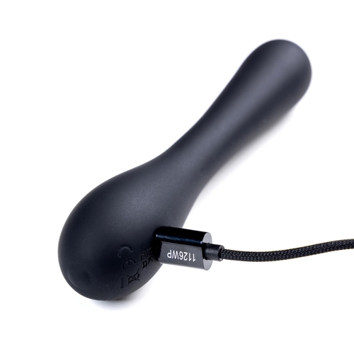 Adam & Eve Luxe Noir Magique Smooth Wand Massager - Showing Where Charging Cable is Placed