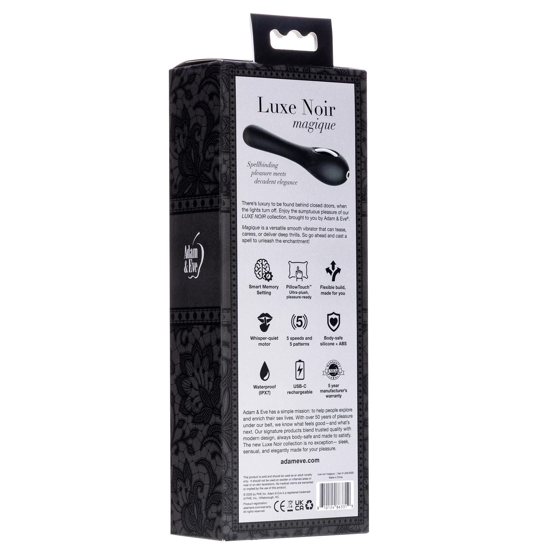 Adam & Eve Luxe Noir Magique Smooth Wand Massager - Packaging - Back