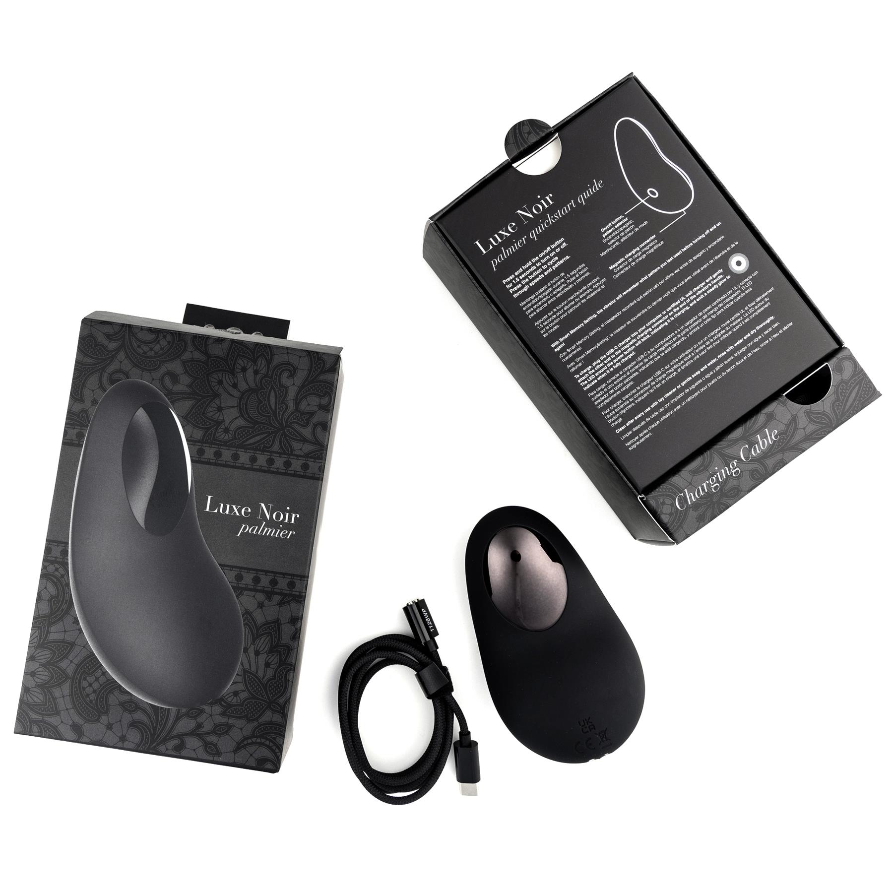 Adam & Eve Luxe Noir Palmier Personal Massager - Product and Packaging