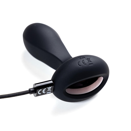 Adam & Eve Luxe Noir Prise Plush Vibrating Plug - Showing Where Charging Cable is Placed