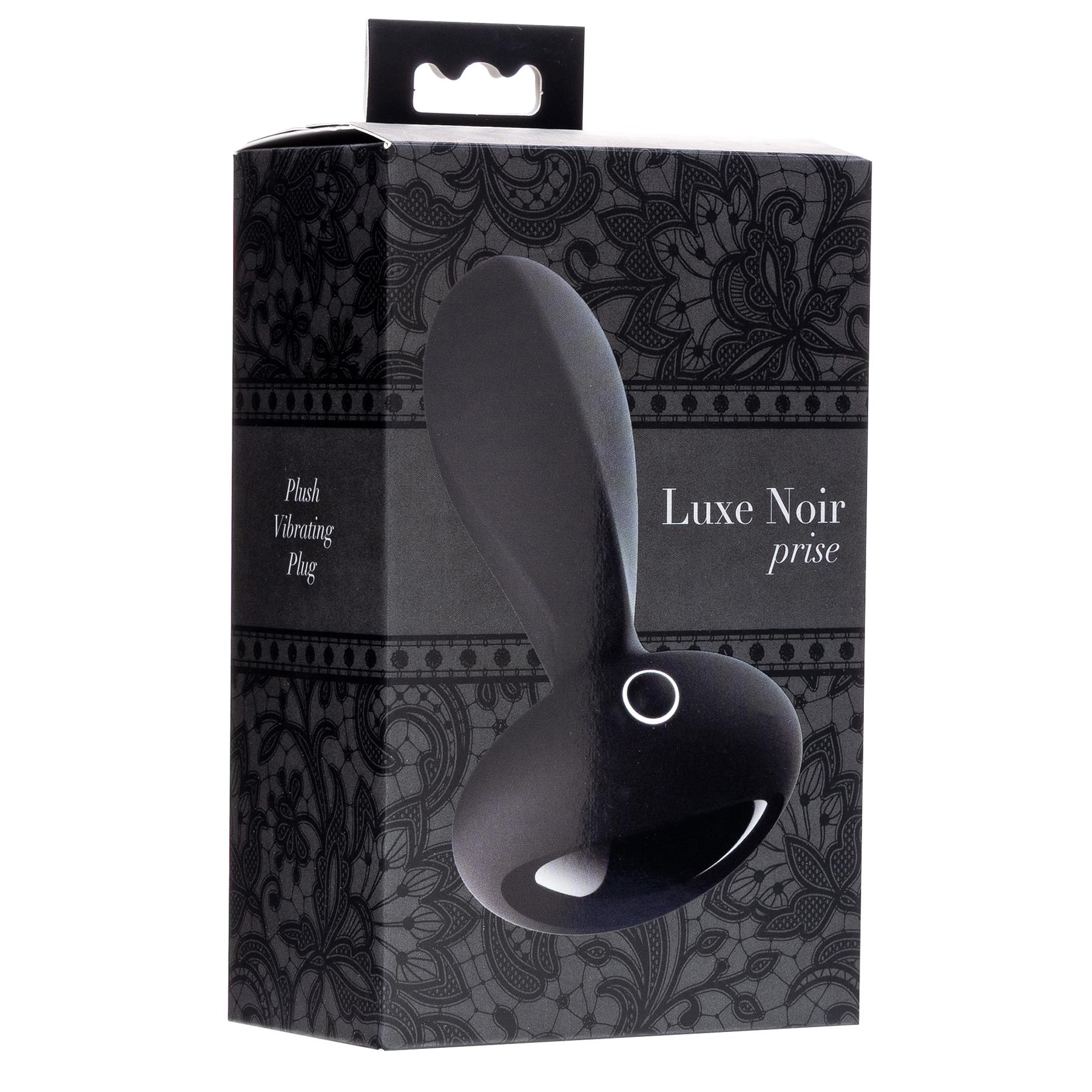 Adam & Eve Luxe Noir Prise Plush Vibrating Plug - Packaging Shot - Front