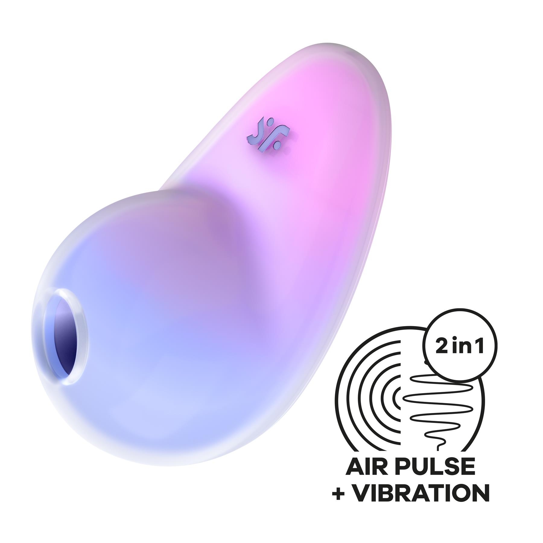Satisfyer Pixie Dust Air Pulse Clitoral Stimulator showing two in one with air pulse and vibration