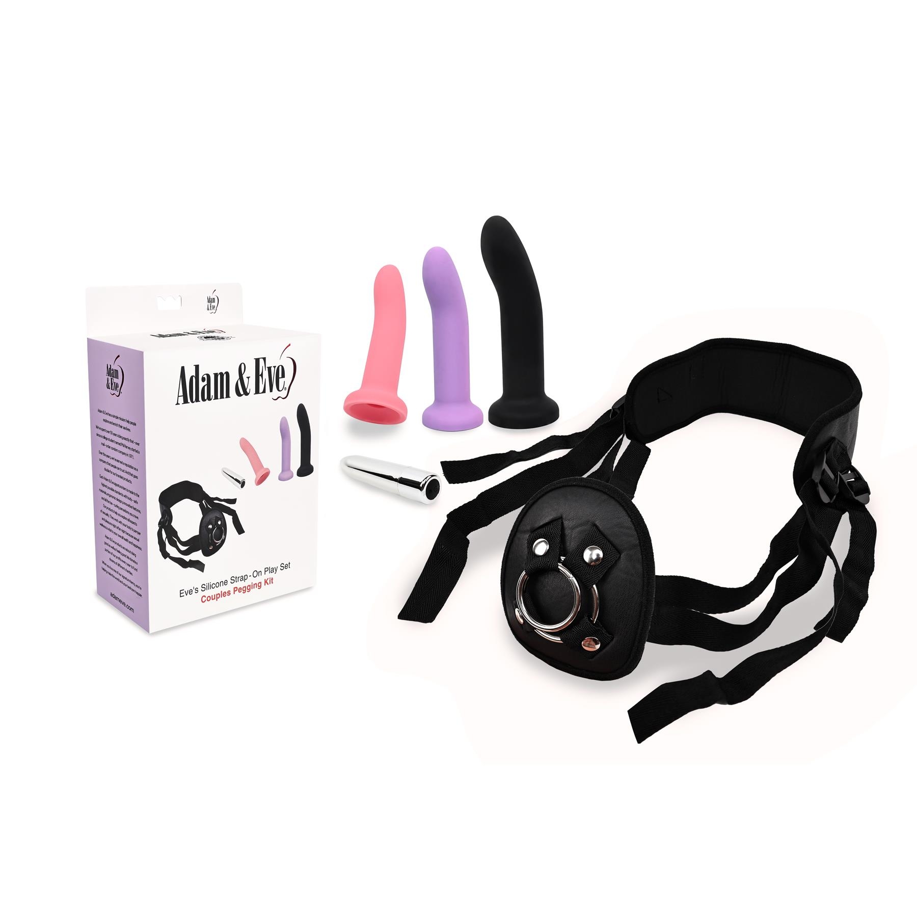 Eve's Silicone Strap On Play Set - Product and Packaging