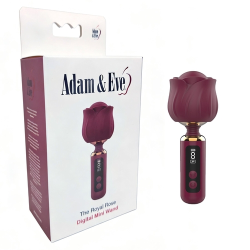 Adam & Eve The Royal Rose Digital Mini Wand - Product and Packaging - Garnet