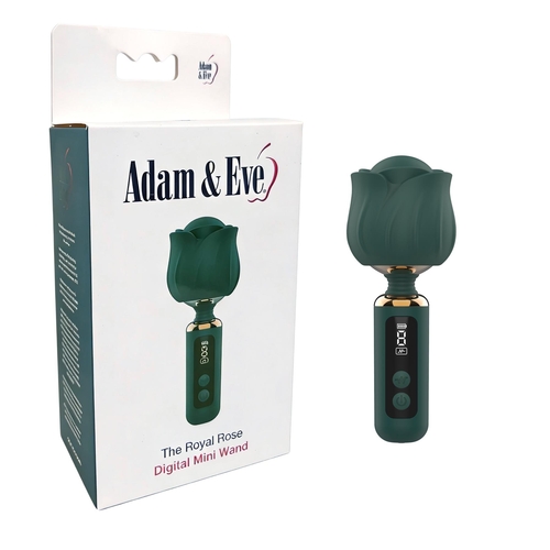 Adam & Eve The Royal Rose Digital Mini Wand - Product and Packaging - Emerald