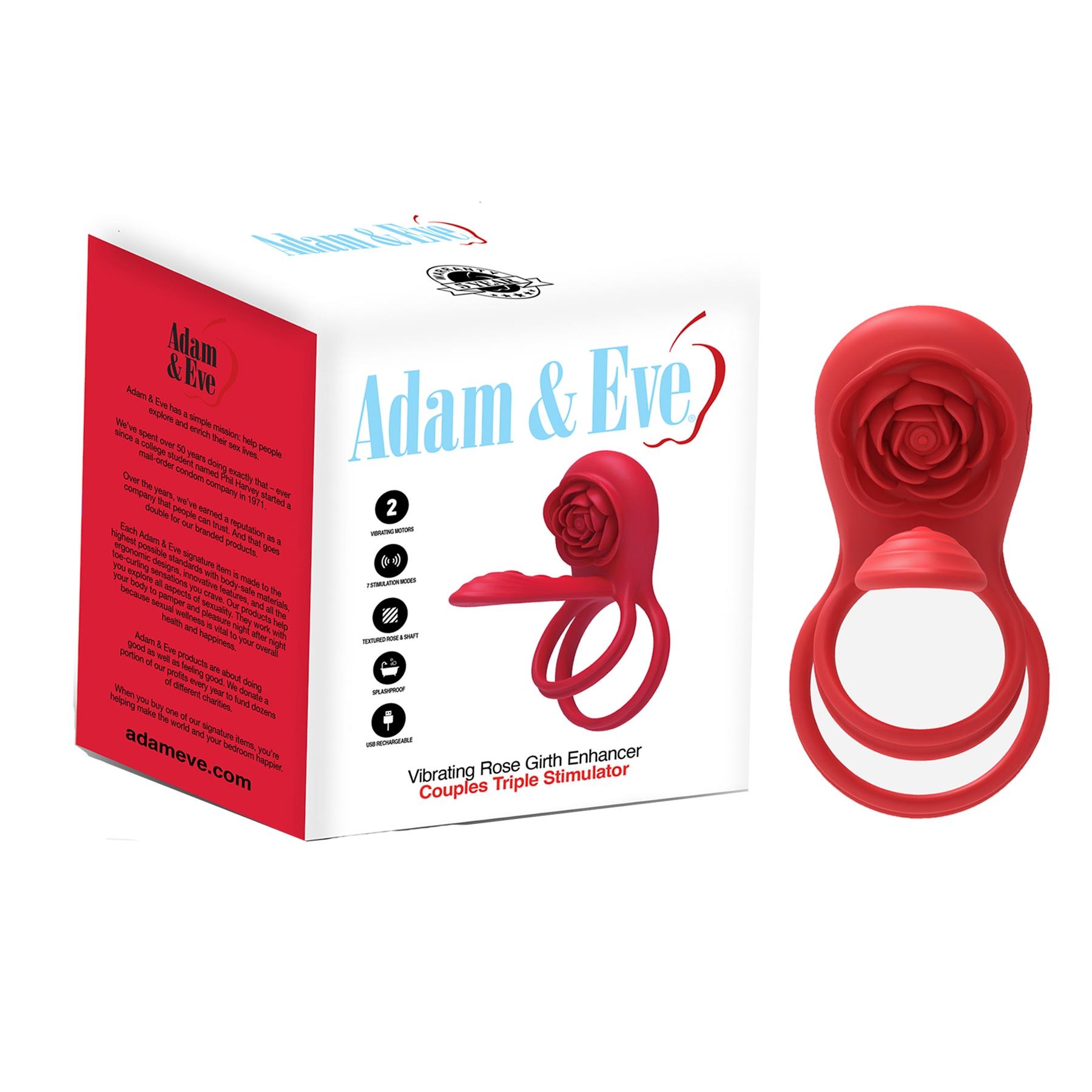 Adam & Eve Rose Vibrating C-Ring - Product and Packaging Shot