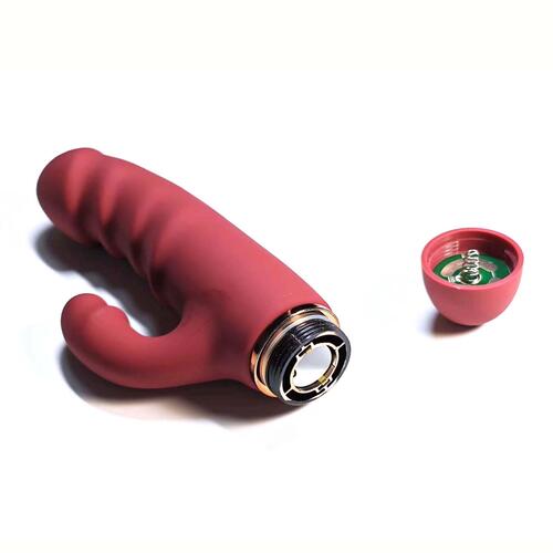 Velvet Dreams Rabbit - Burgundy - With Cap Off To Show Where Batteries Are Placed