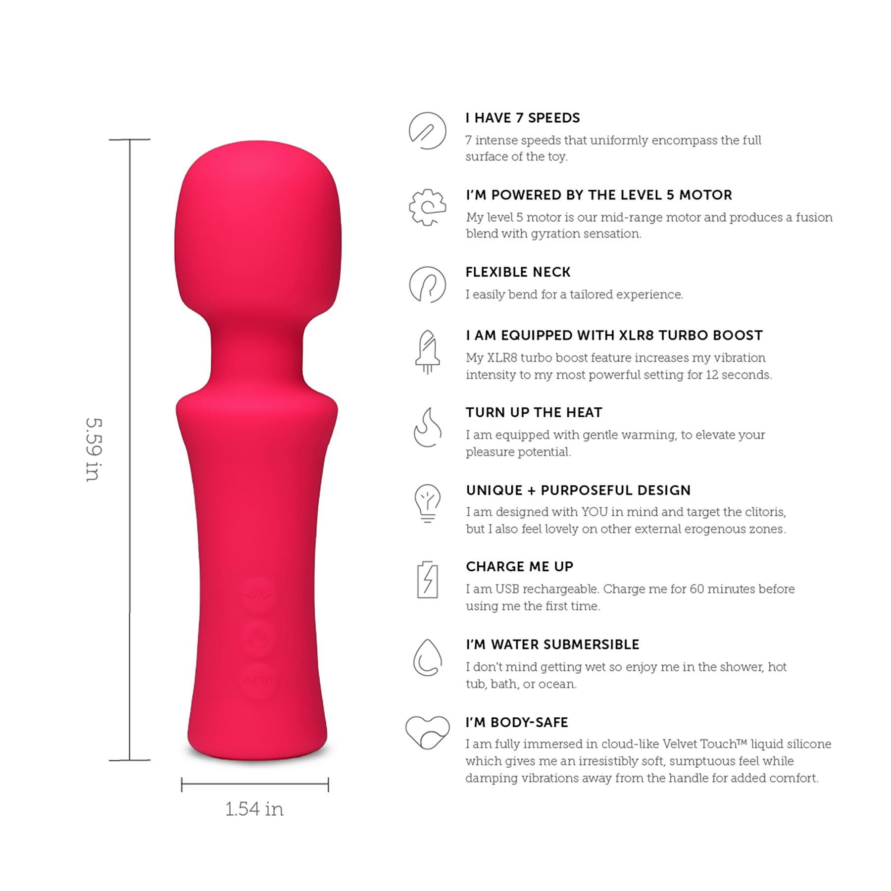 Nu Sensuelle Adore Velvet Touch Heated Turbo Boost Wand features
