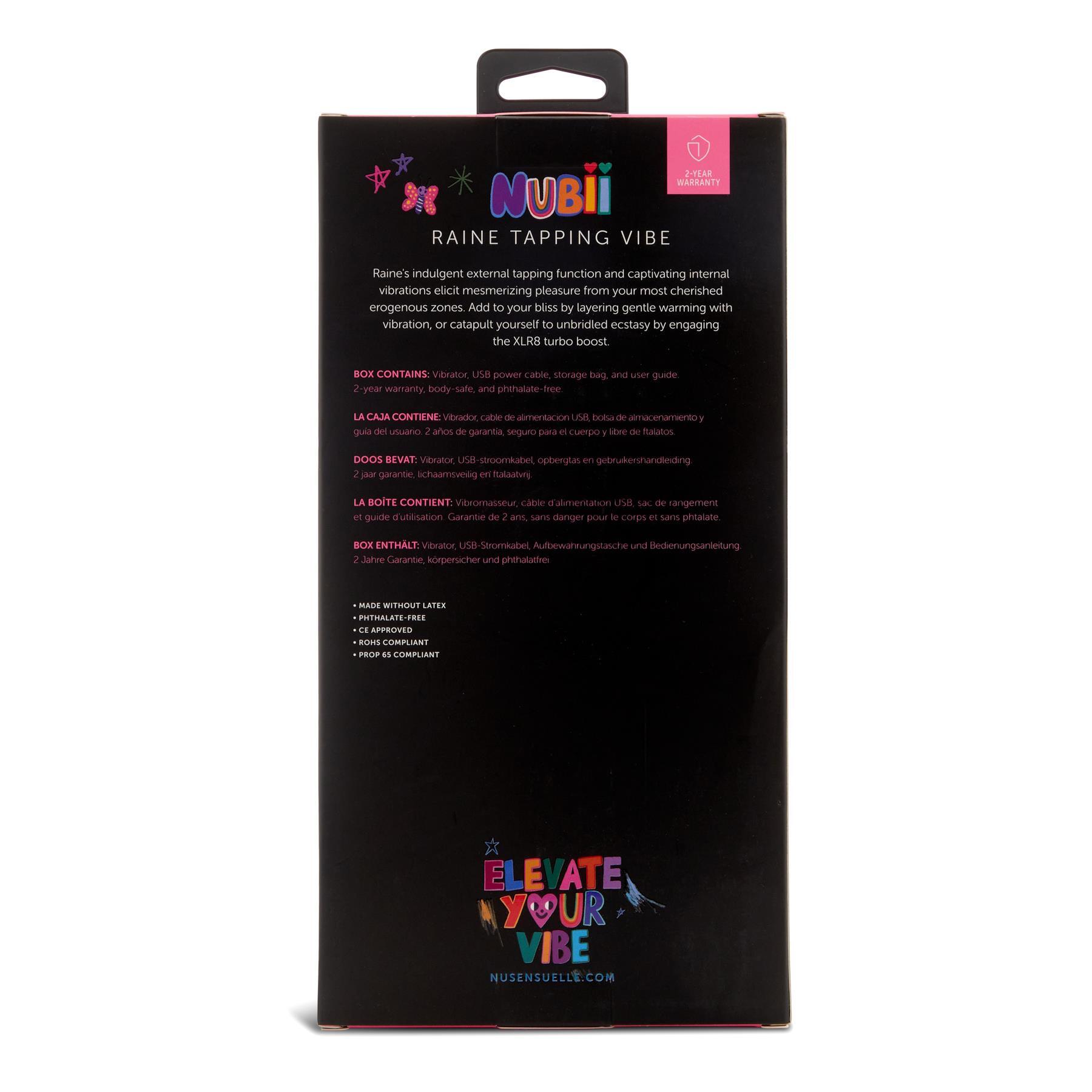 Nu Sensuelle Nubii Raine Heated Tapping Turbo Vibe back of package