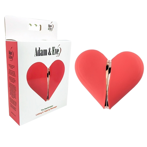 Adam & Eve The Heartbreaker Licking and Tapping Massager - Product and Packaging