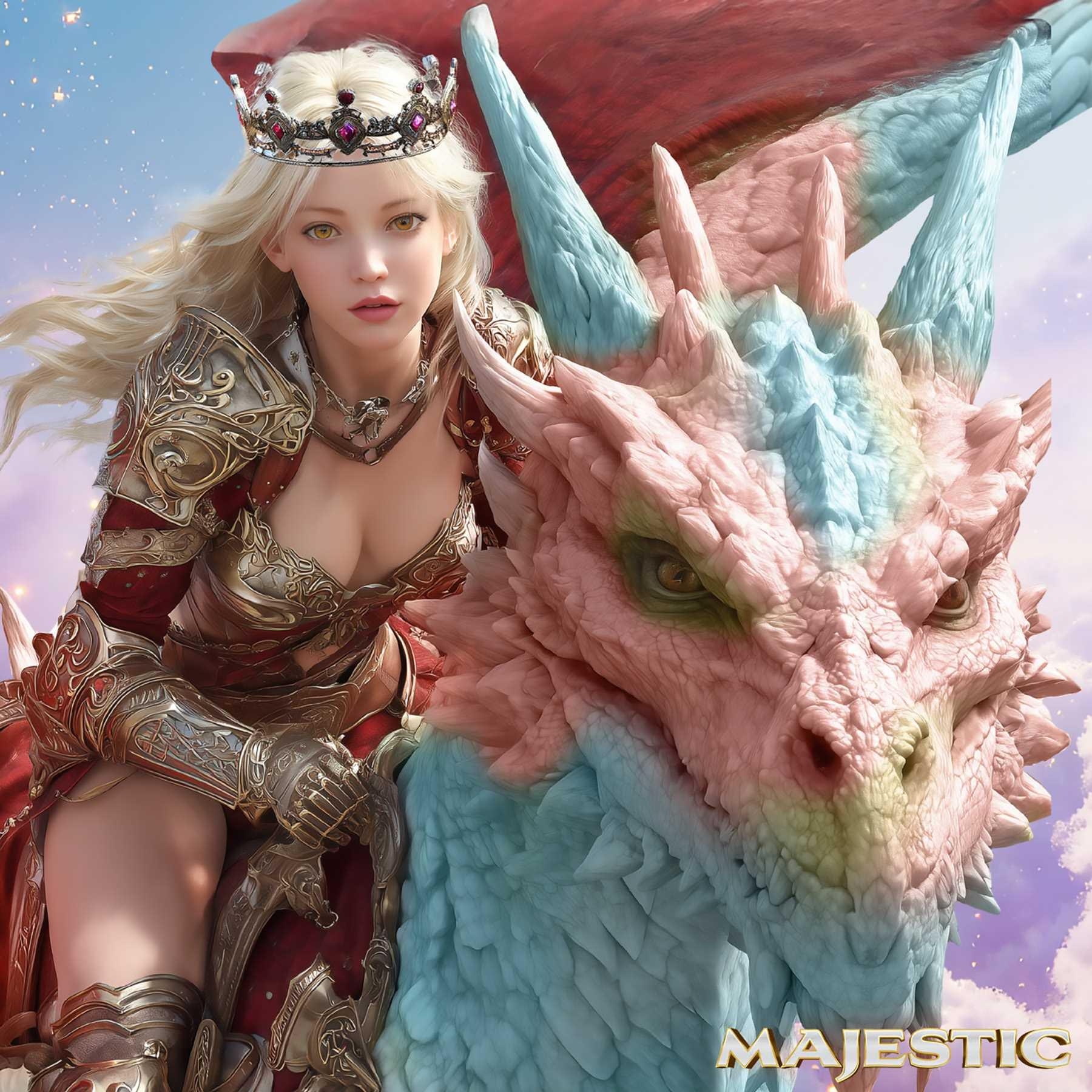 Majestic Creature Cocks Seraphina riding Dragon