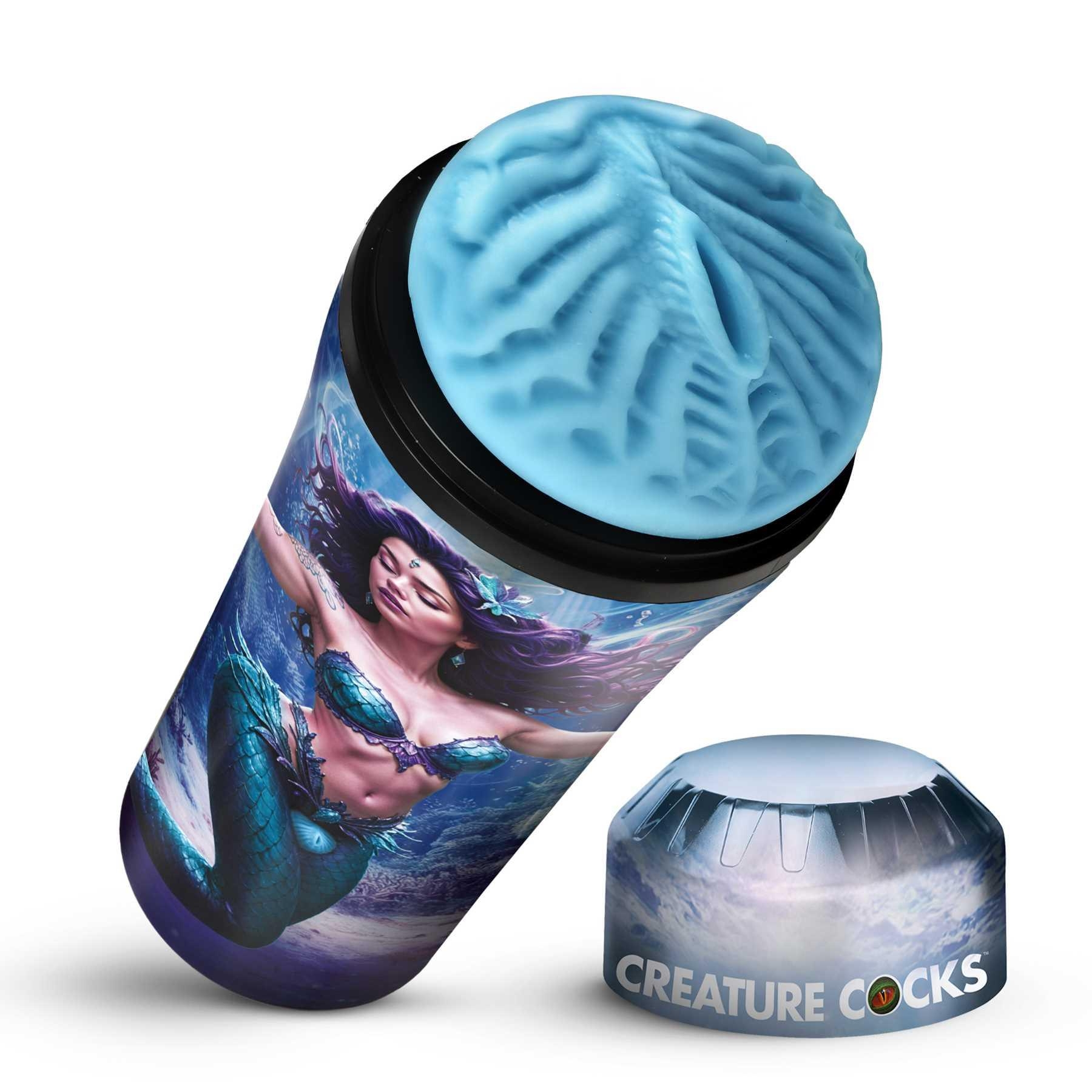 Creature Cocks Maven Mermaid Stroker tilted view with cap