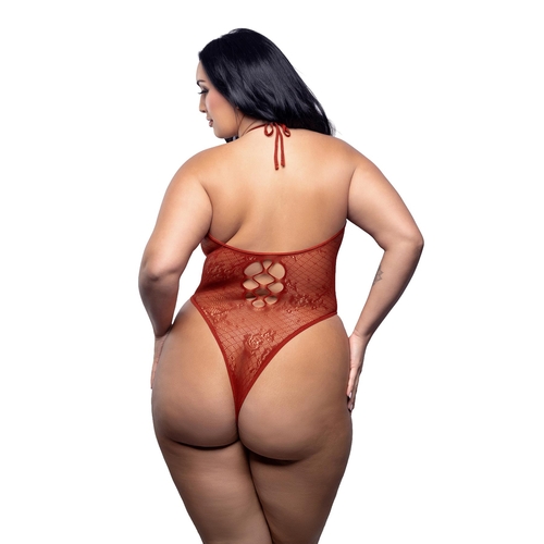 Just Kissed Plunge Halter Teddy queen back