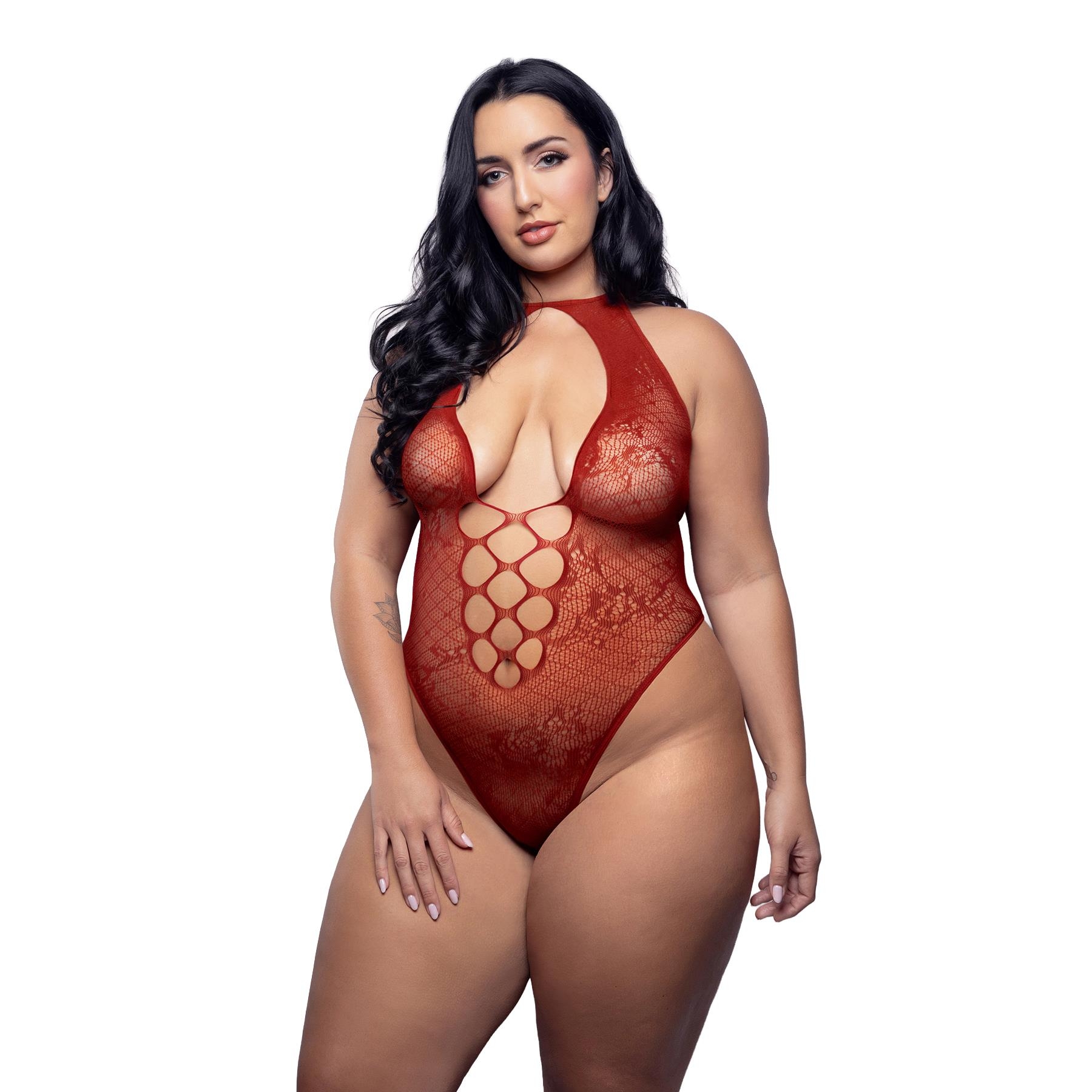 Just Kissed Plunge Halter Teddy queen front