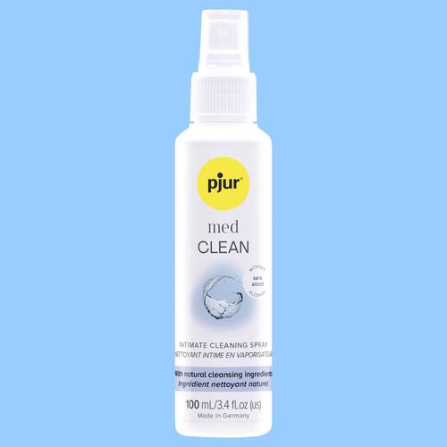 pjur med CLEAN Spray bottle blue background