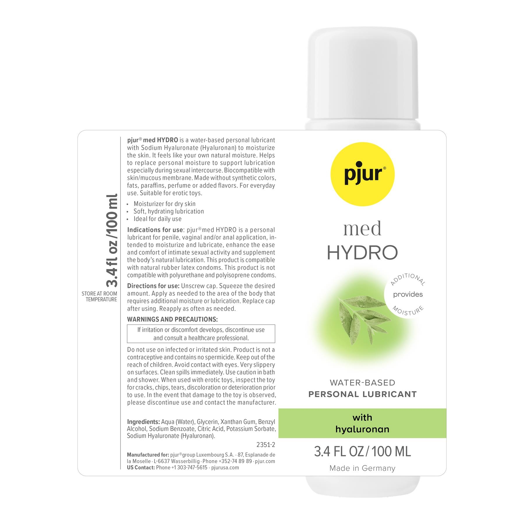 pjur med HYDRO back of bottle