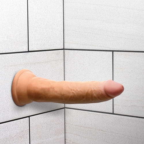 JOCK Hard Core 7 Inch Triple Density Dildo white stuck to shower wall