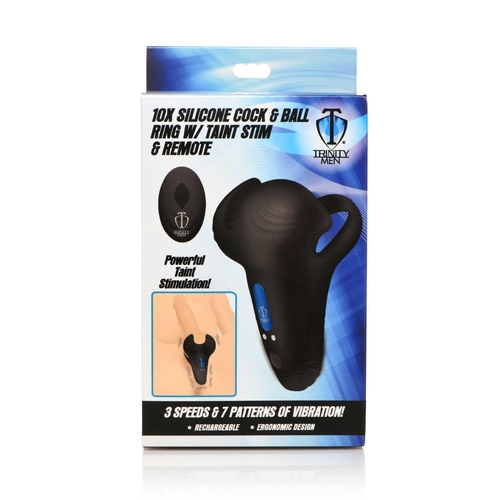 10X Silicone Cock & Ball Ring Taint Stimulator & Remote Control packaging