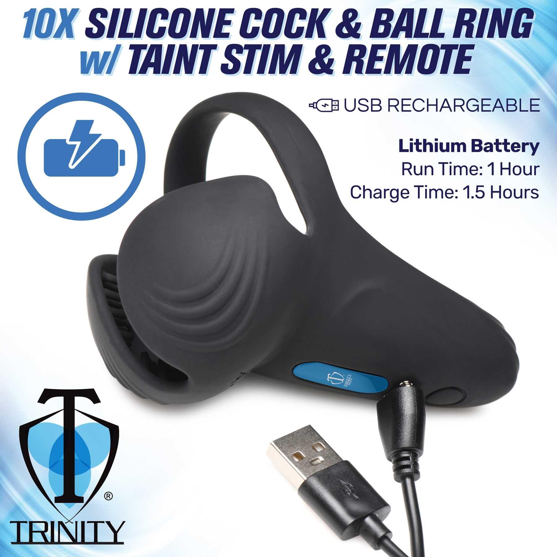10X Silicone Cock & Ball Ring Taint Stimulator & Remote Control with charger instructions