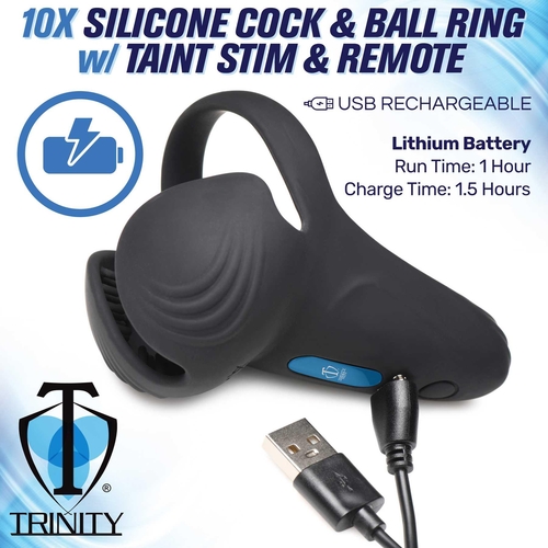 10X Silicone Cock & Ball Ring Taint Stimulator & Remote Control with charger instructions